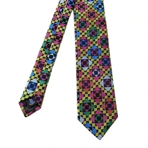 Robert Talbot 100% Silk Made in Italy Multi Colored Abstract Diamond Pattern. - Picture 1 of 7